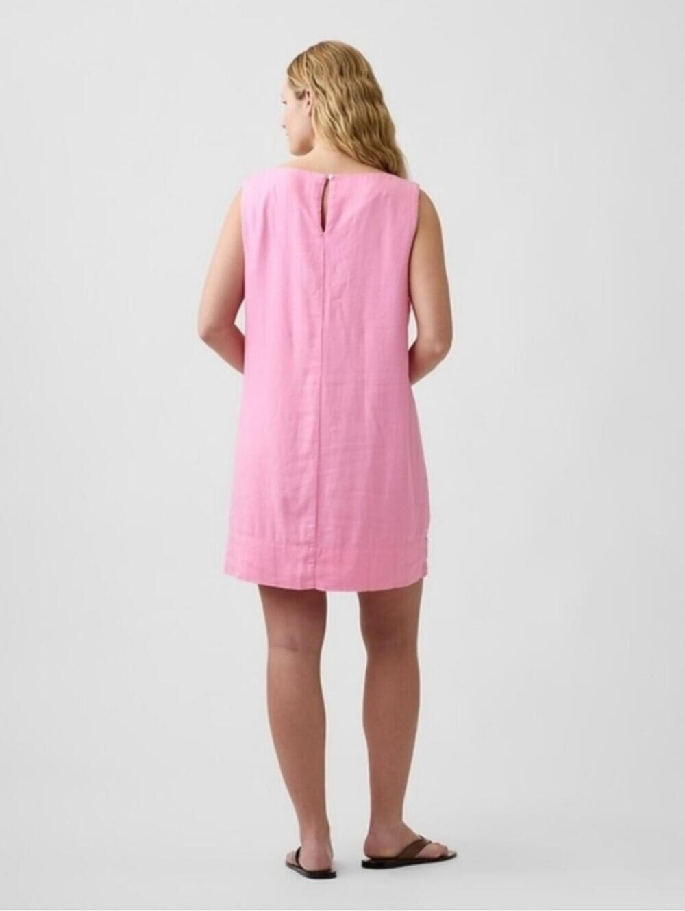 Gap Linen-Blend Apron Mini Dress May Pink NWT SMALL Sleeveless - Picture 5 of 9